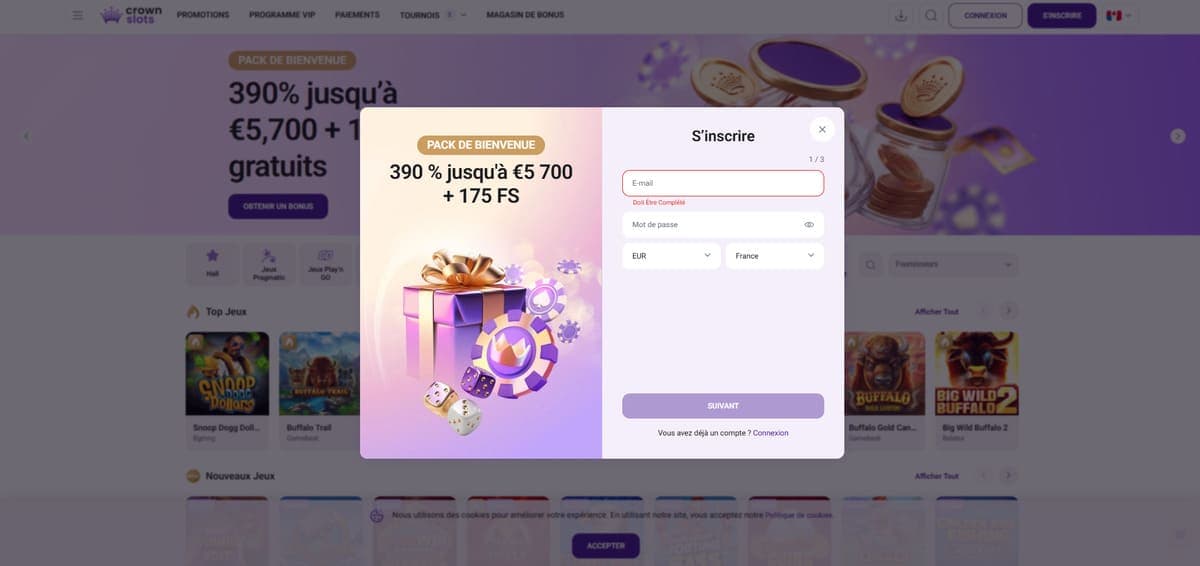 Inscription CrownSlots Casino