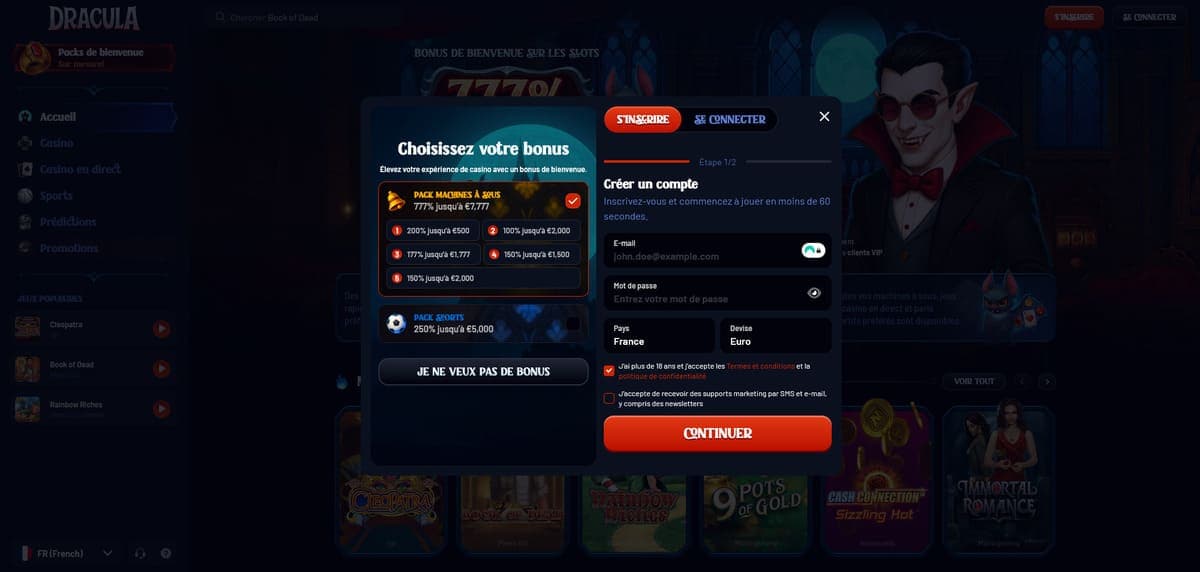 Inscription Dracula Casino