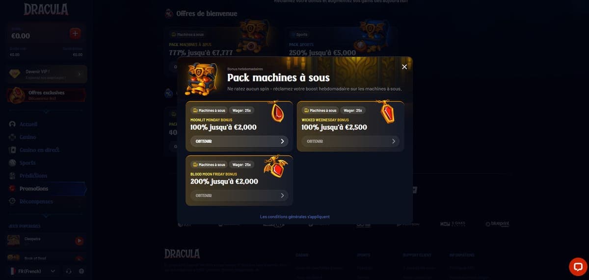 Promos hebdos Dracula Casino