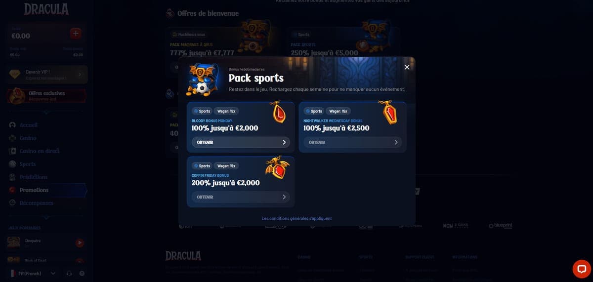 Recharges sportives Dracula Casino