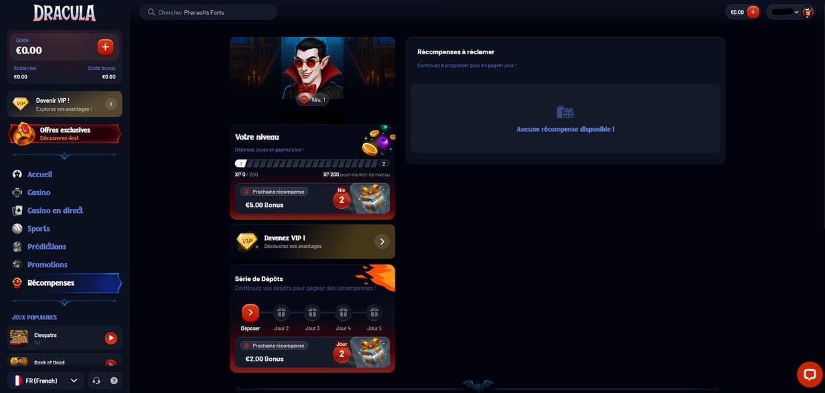 Récompenses Dracula Casino