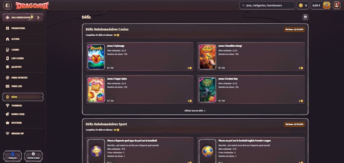 Défis Dragonia Casino