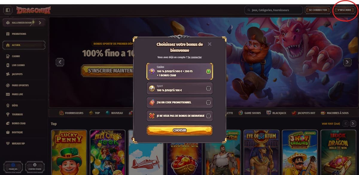 Inscription Dragonia Casino