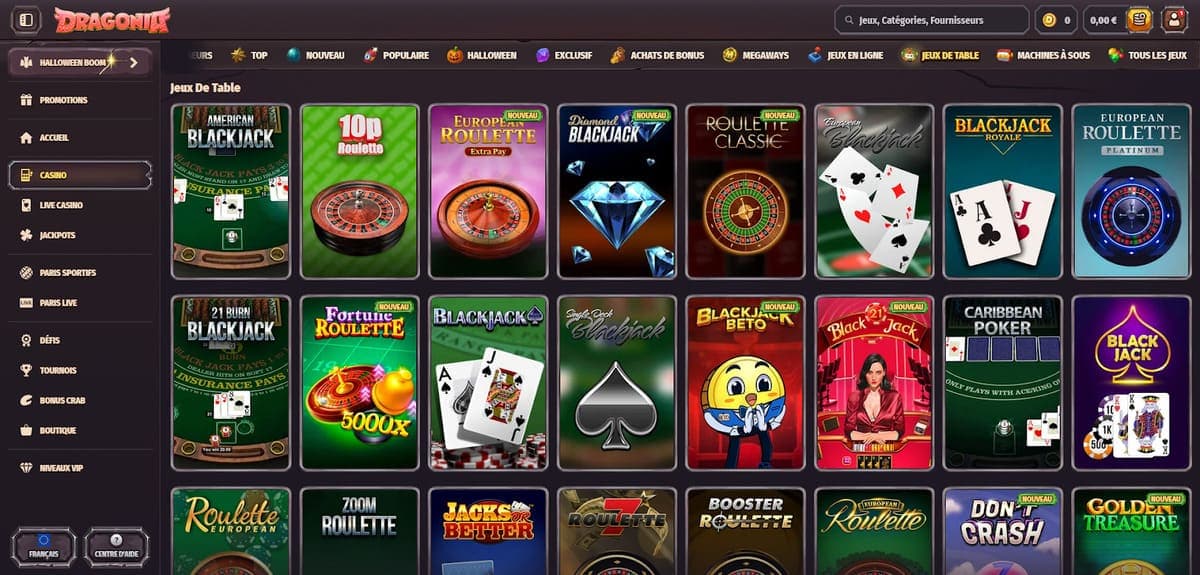 Jeux de table Dragonia Casino