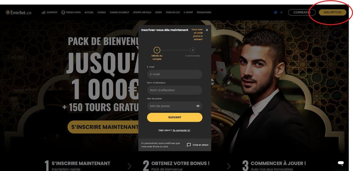 Inscription Emirbet Casino