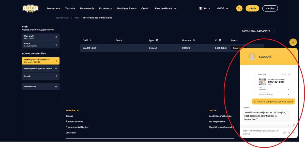 Support Europe777 Casino