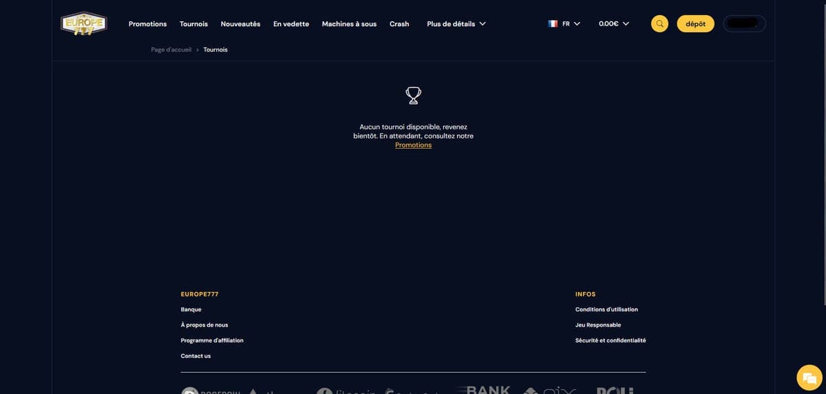 Tournois Europe777 Casino