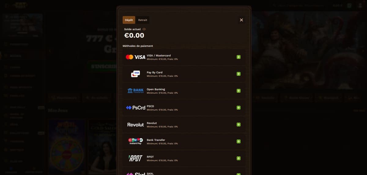 Dépôt FatPirate Casino