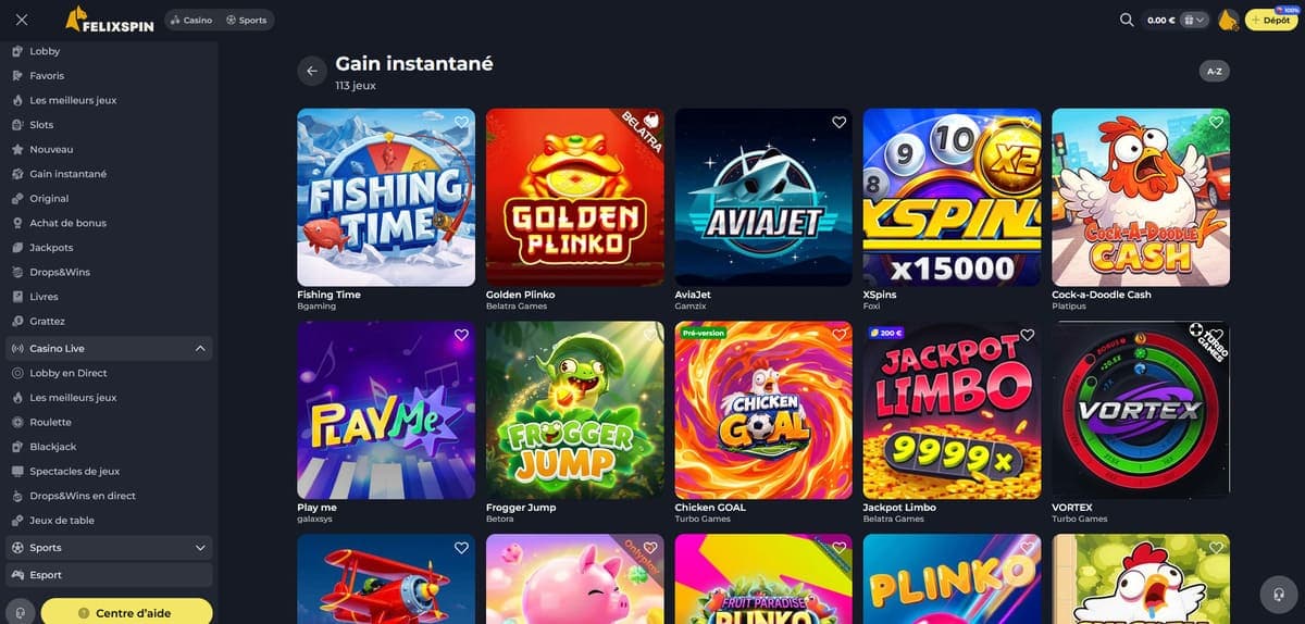 Instantané FelixSpin Casino