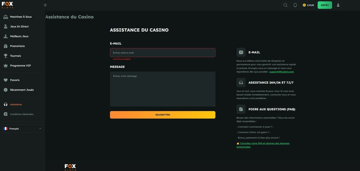 Assistance FoxSlots Casino