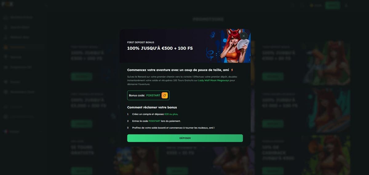 Pack bienvenue FoxSlots Casino