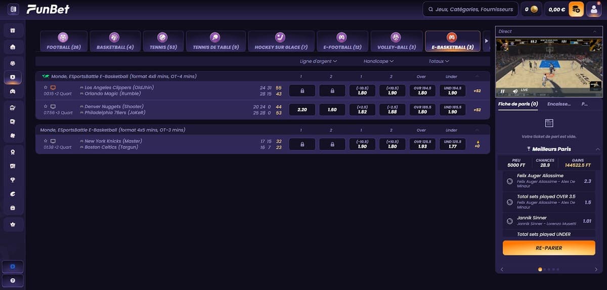 Pari en direct Funbet Casino