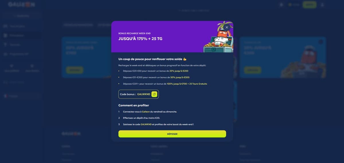 Bonus recharge weekend Galleon Casino