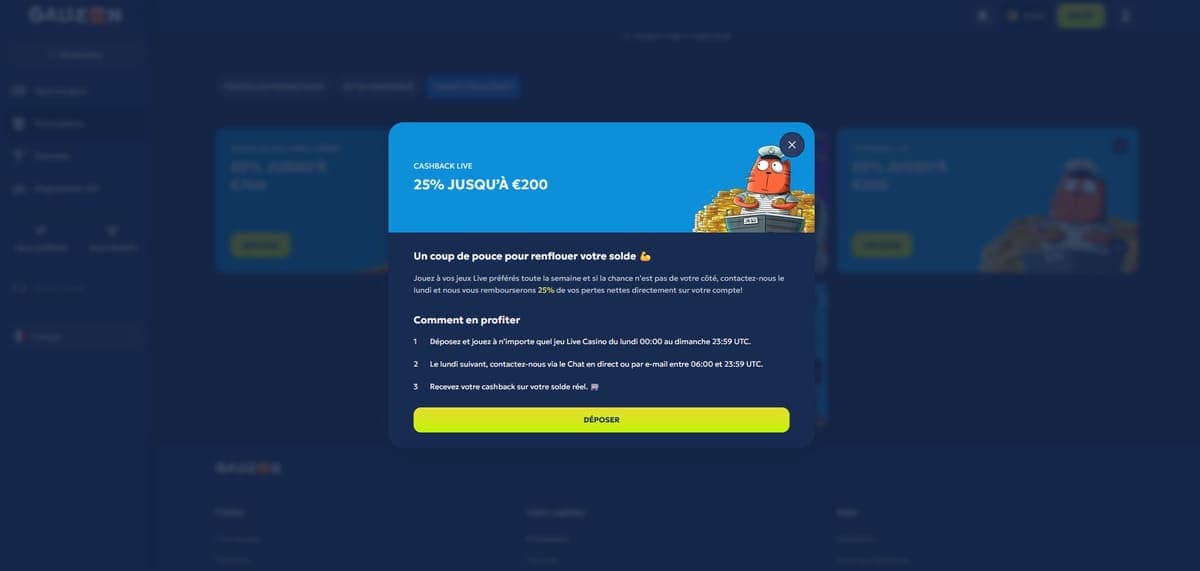 Cashback Galleon Casino