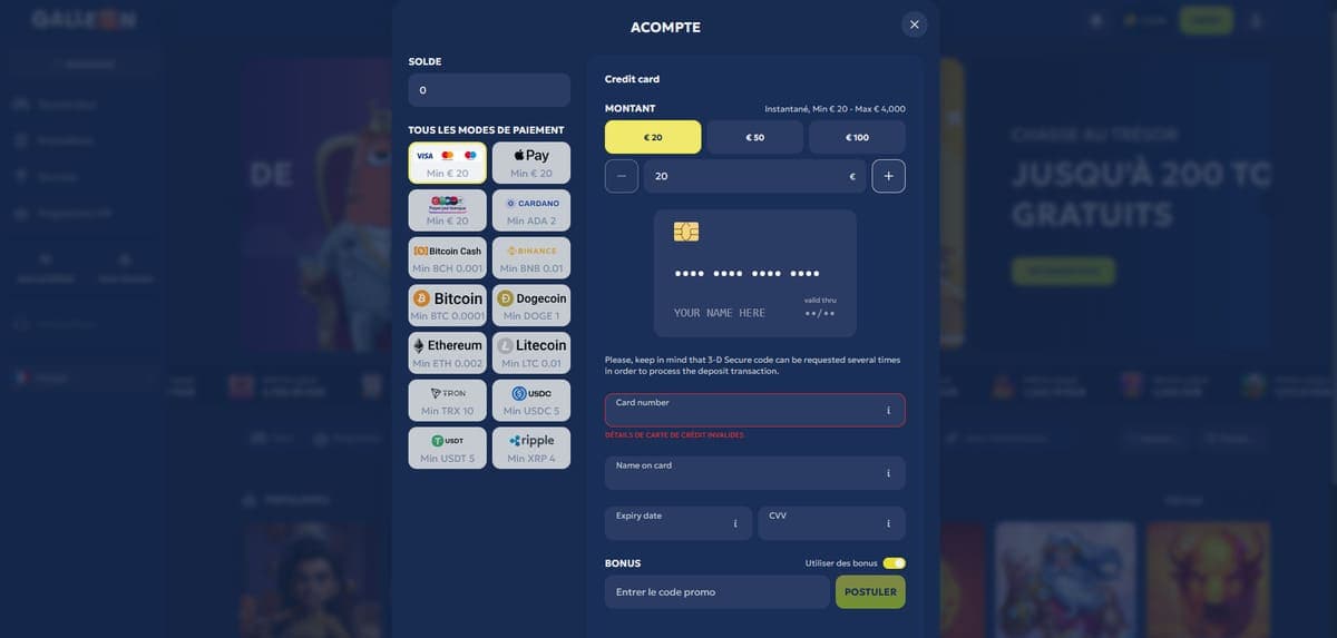 Dépôt Galleon Casino