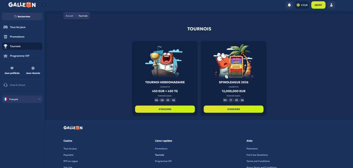 Tournois Galleon Casino