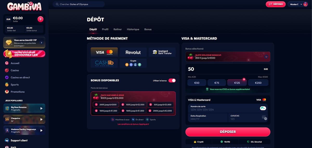 Dépôt Gambiva Casino