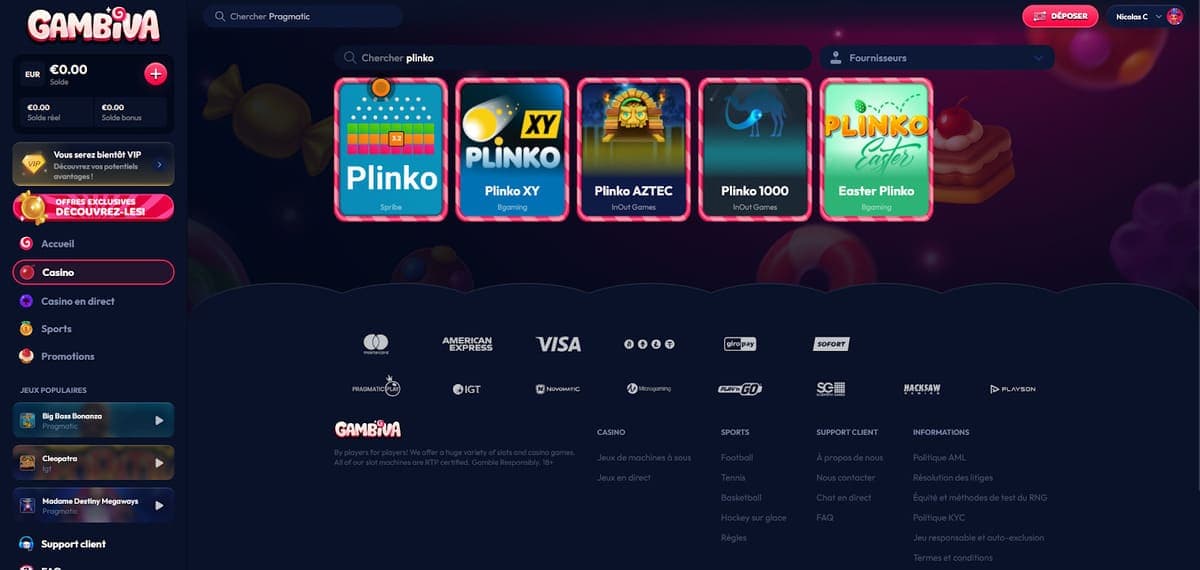 Mini jeux Gambiva Casino