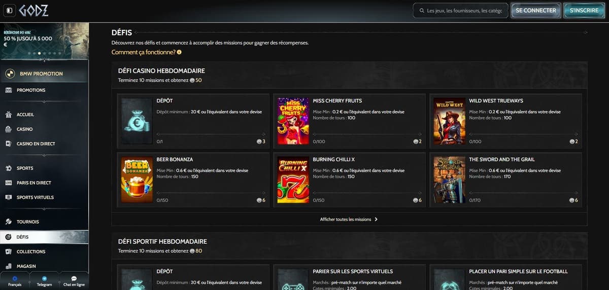 Défis Godz Casino