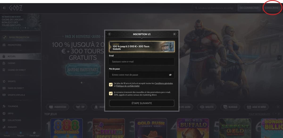 Insription Godz Casino
