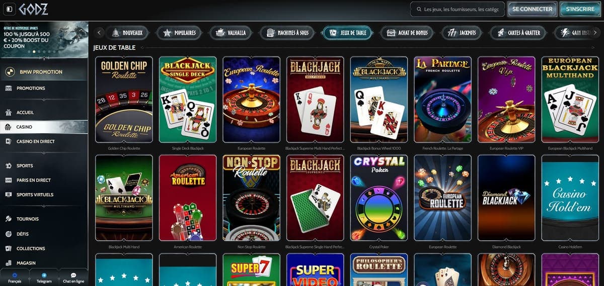 Jeux de table Godz Casino