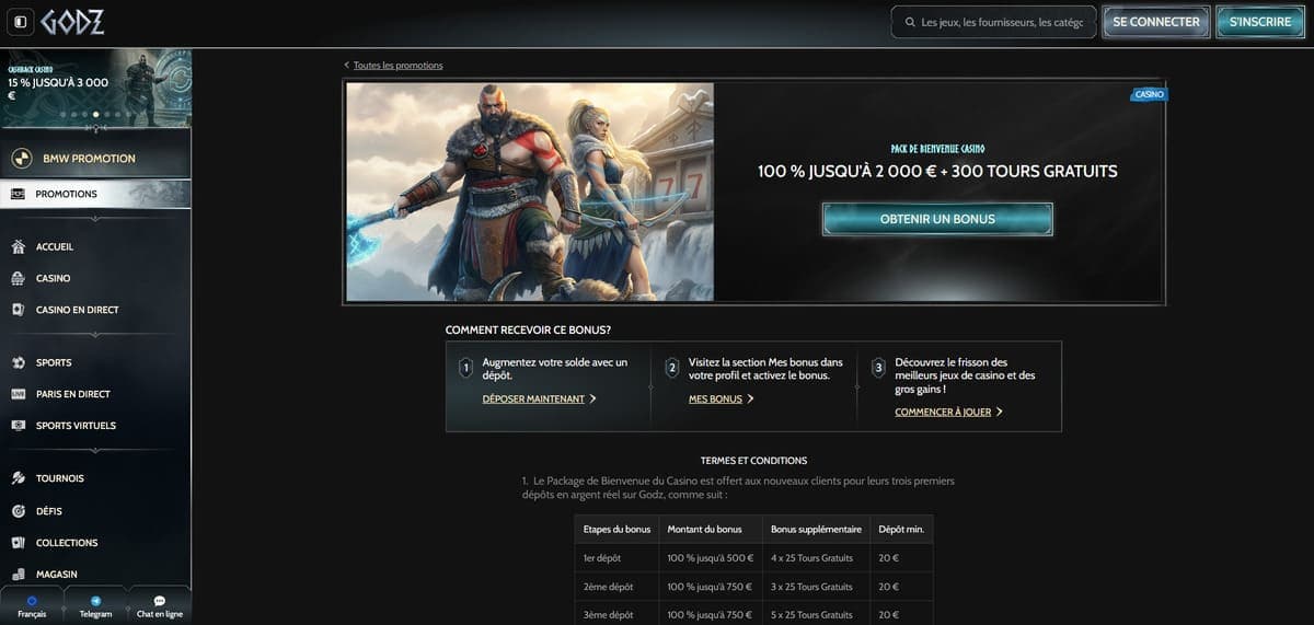 Pack bienvenue Godz Casino