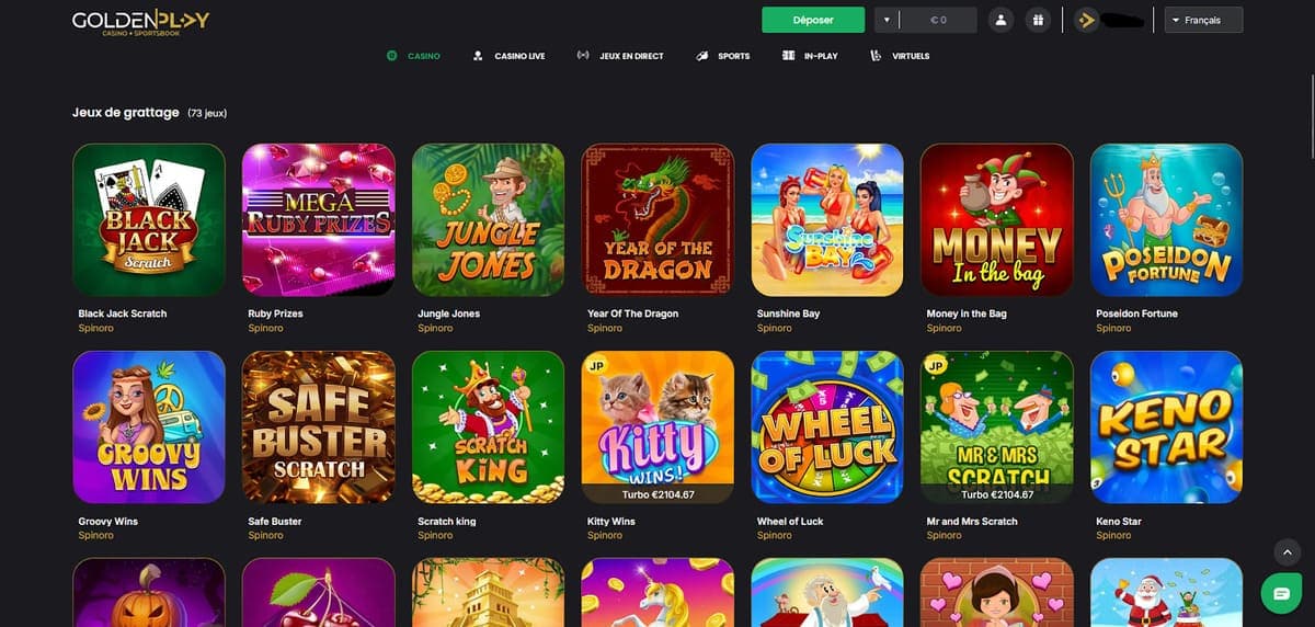 Jeux grattage GoldenPlay Casino