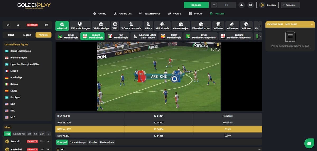 Sports virtuels GoldenPlay Casino