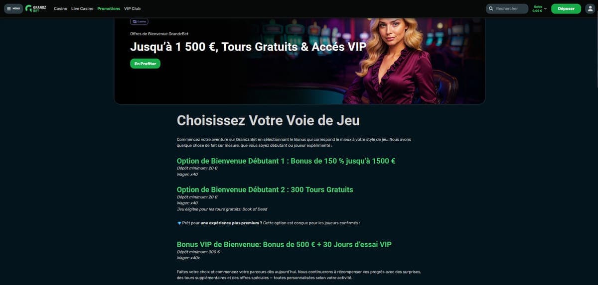 Bonus bienvenue GrandZ Bet Casino
