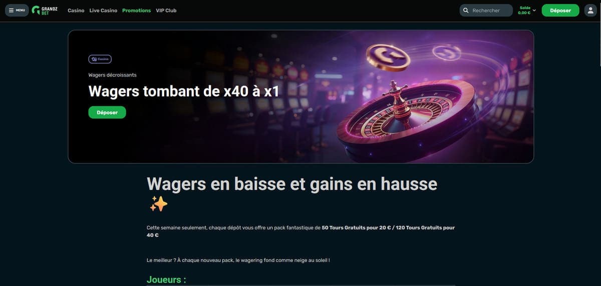Bonus dégressifs GrandZ Bet Casino