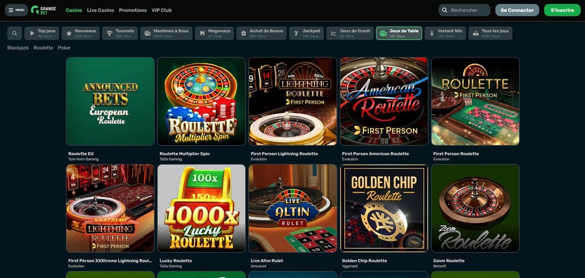 Jeux de table GrandZ Bet Casino