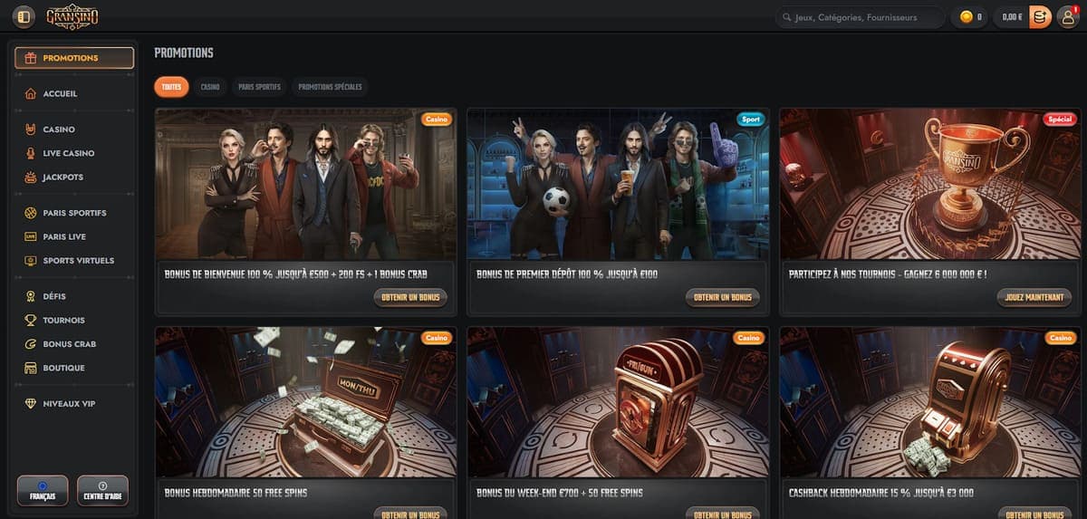 Autres bonus Gransino Casino