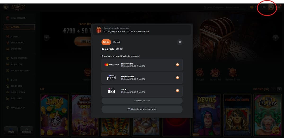 Dépôt Gransino Casino