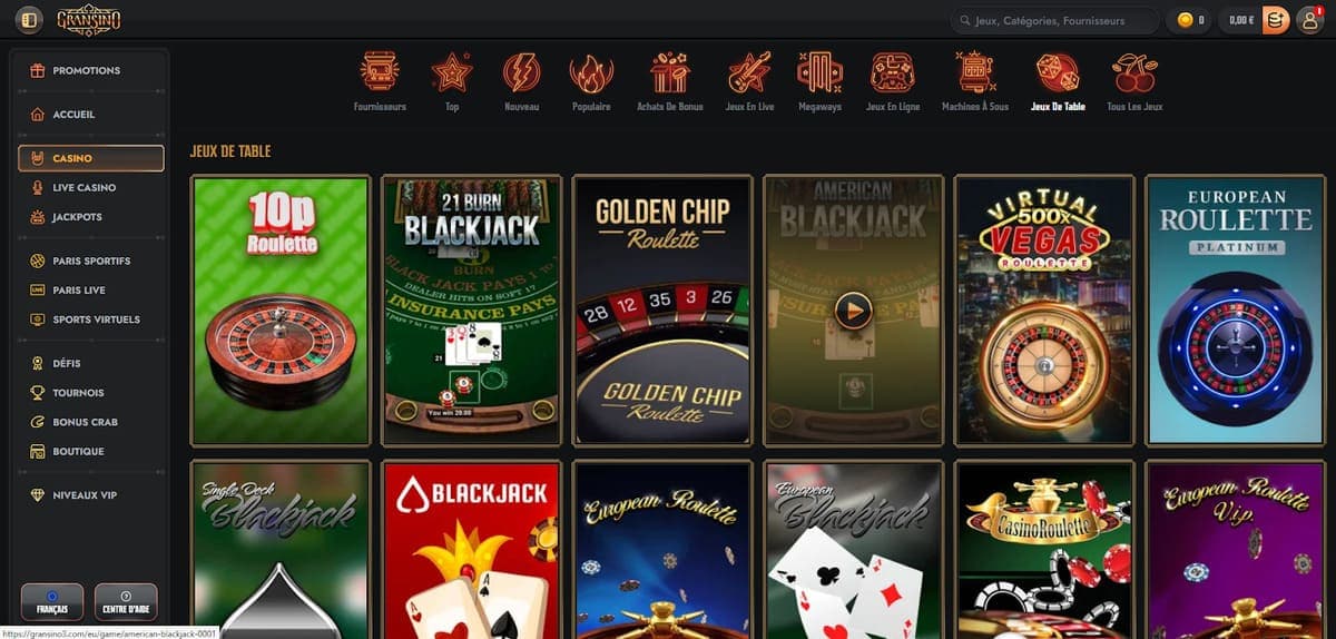 Jeux de table Gransino Casino