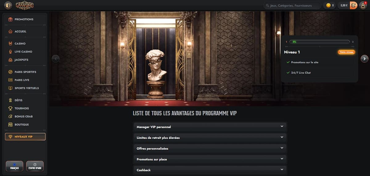 Niveaux VIP Gransino Casino