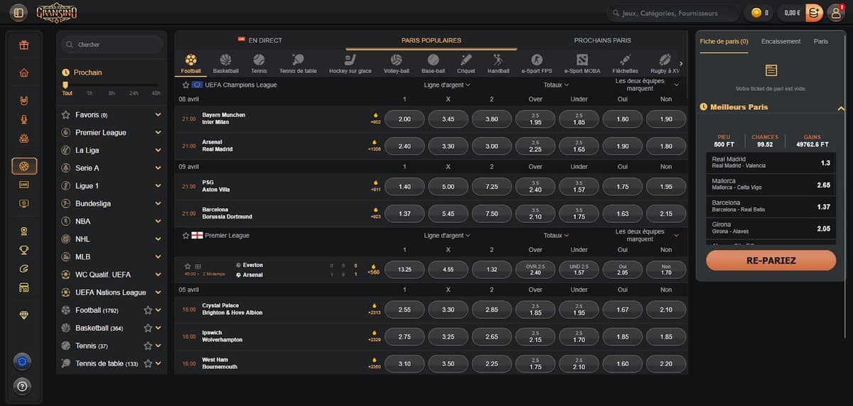Paris sportifs Gransino Casino