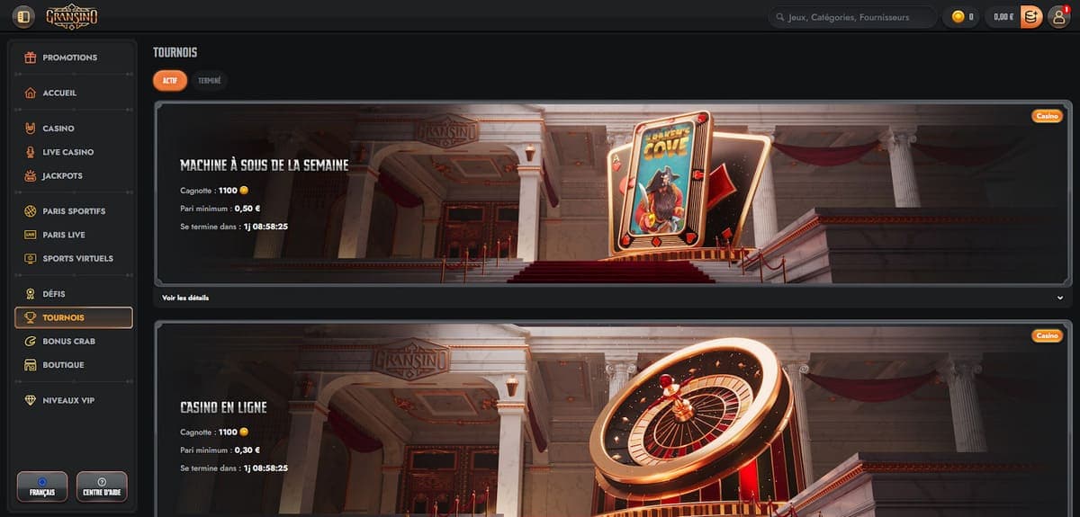 Tournois Gransino Casino