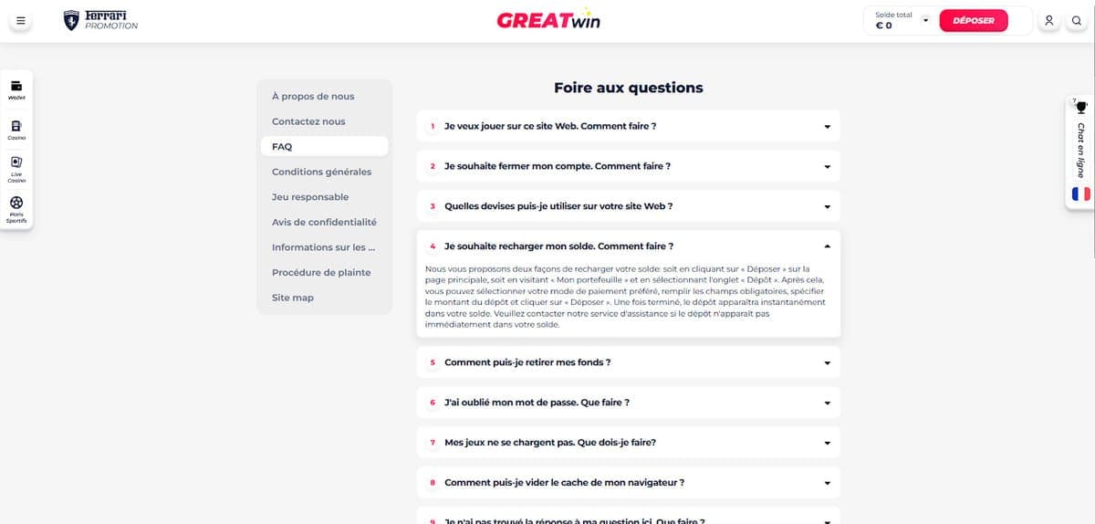 FAQ GreatWin Casino