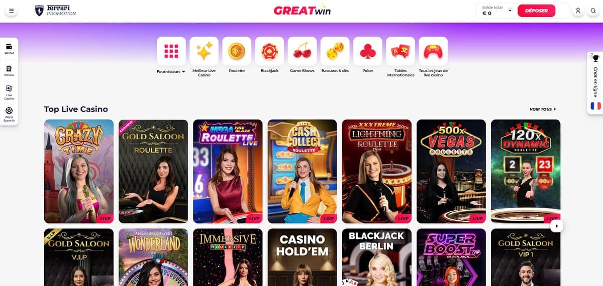 Casino en live GreatWin Casino
