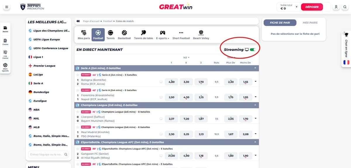 Paris en direct GreatWin Casino