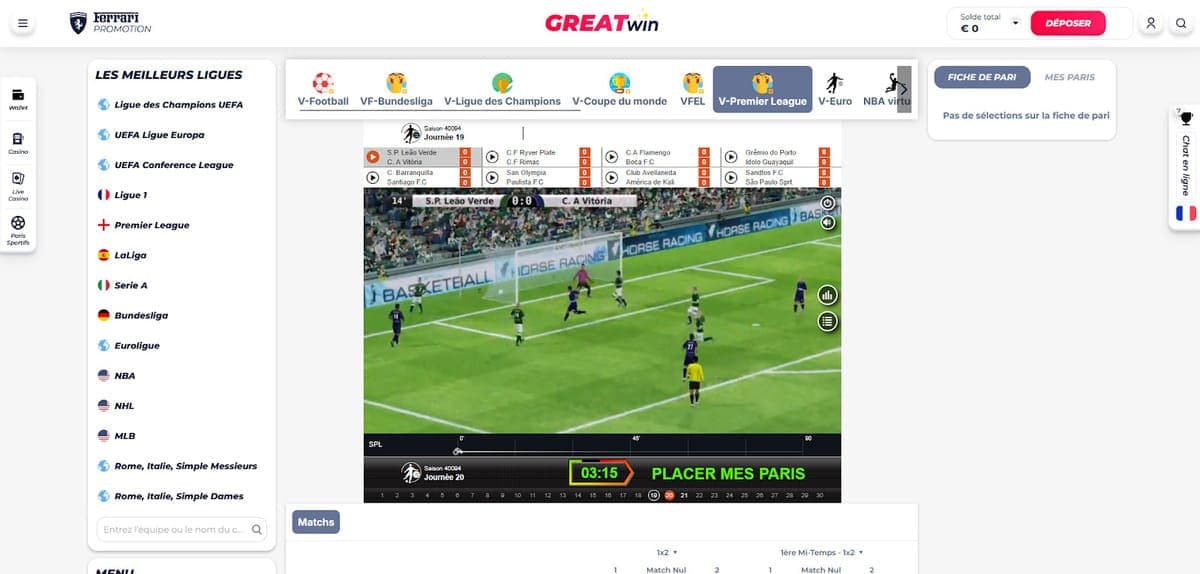 Sports virtuels GreatWin Casino