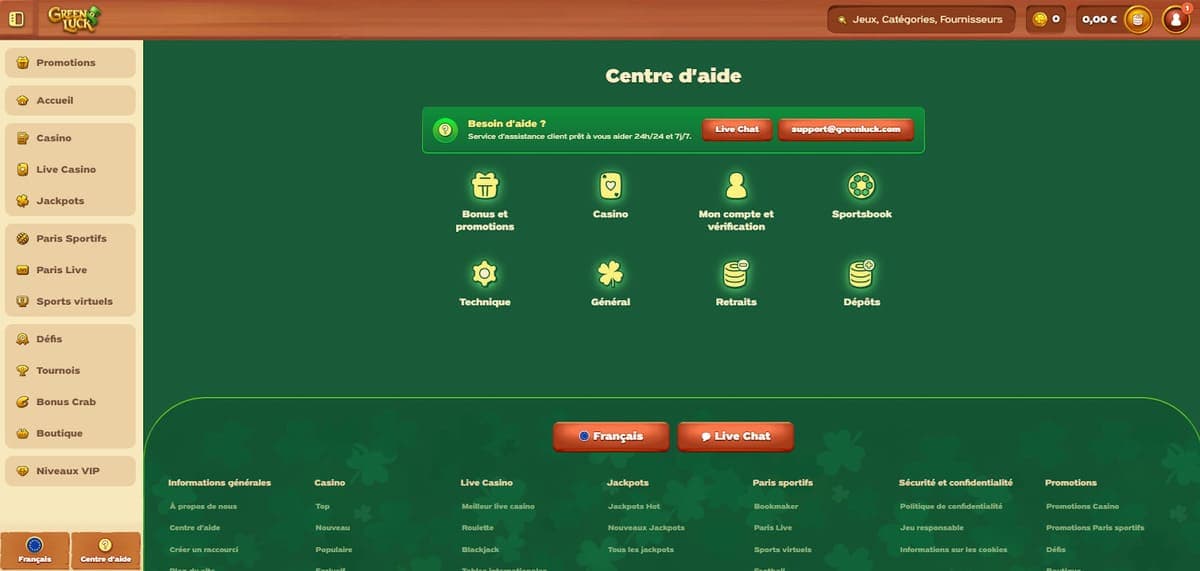 Centre aide GreenLuck Casino