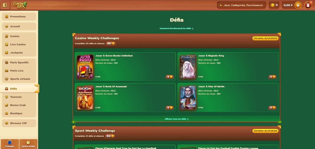 Défis GreenLuck Casino