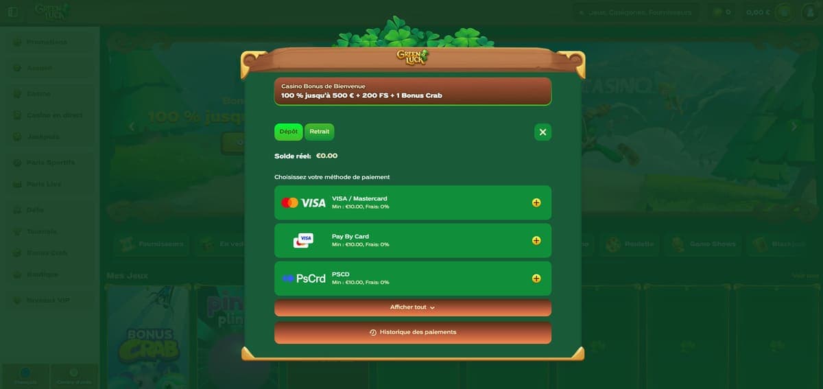 Dépôt GreenLuck Casino