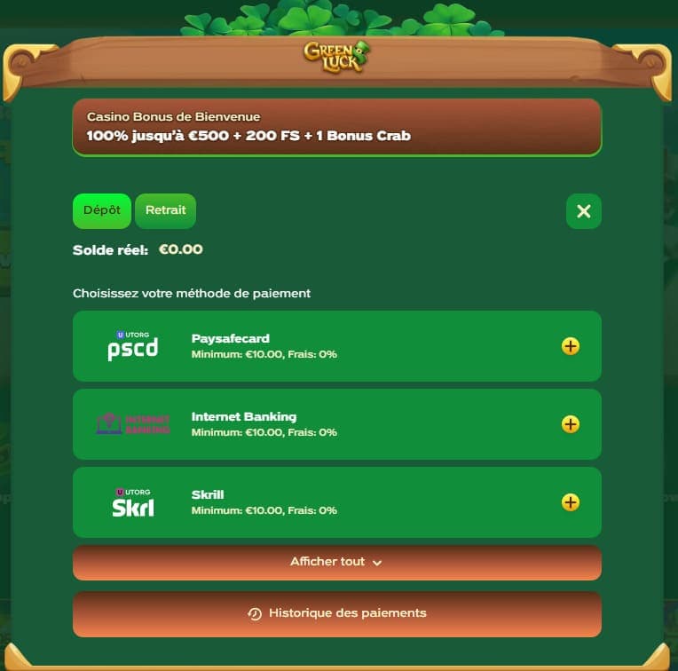 Dépôt GreenLuck Casino