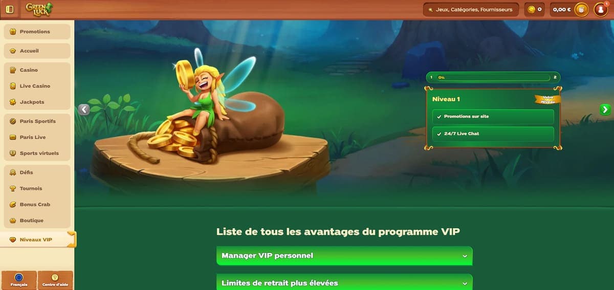 Niveaux VIP GreenLuck Casino