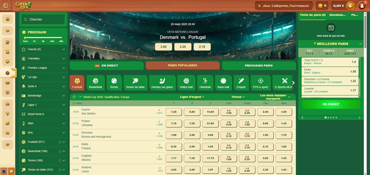 Paris sportifs GreenLuck Casino