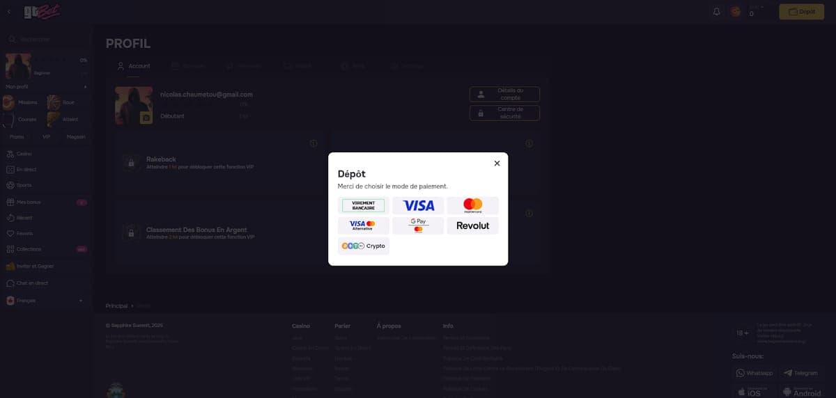Dépôt GTBet Casino