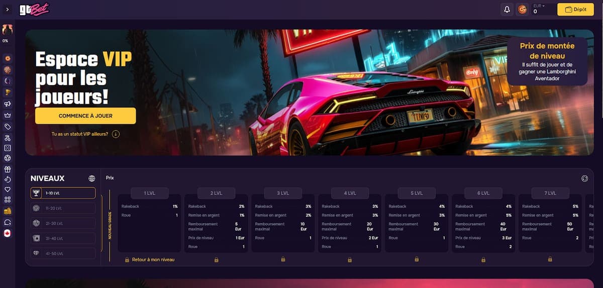 Espace VIP GTBet Casino