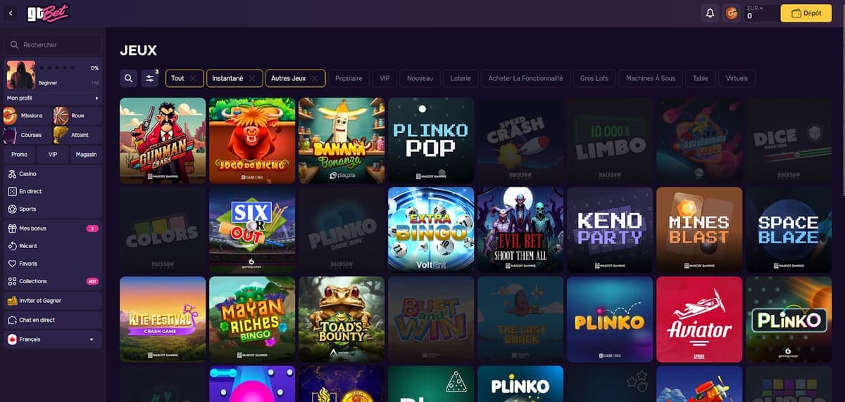 Mini jeux GTBet Casino